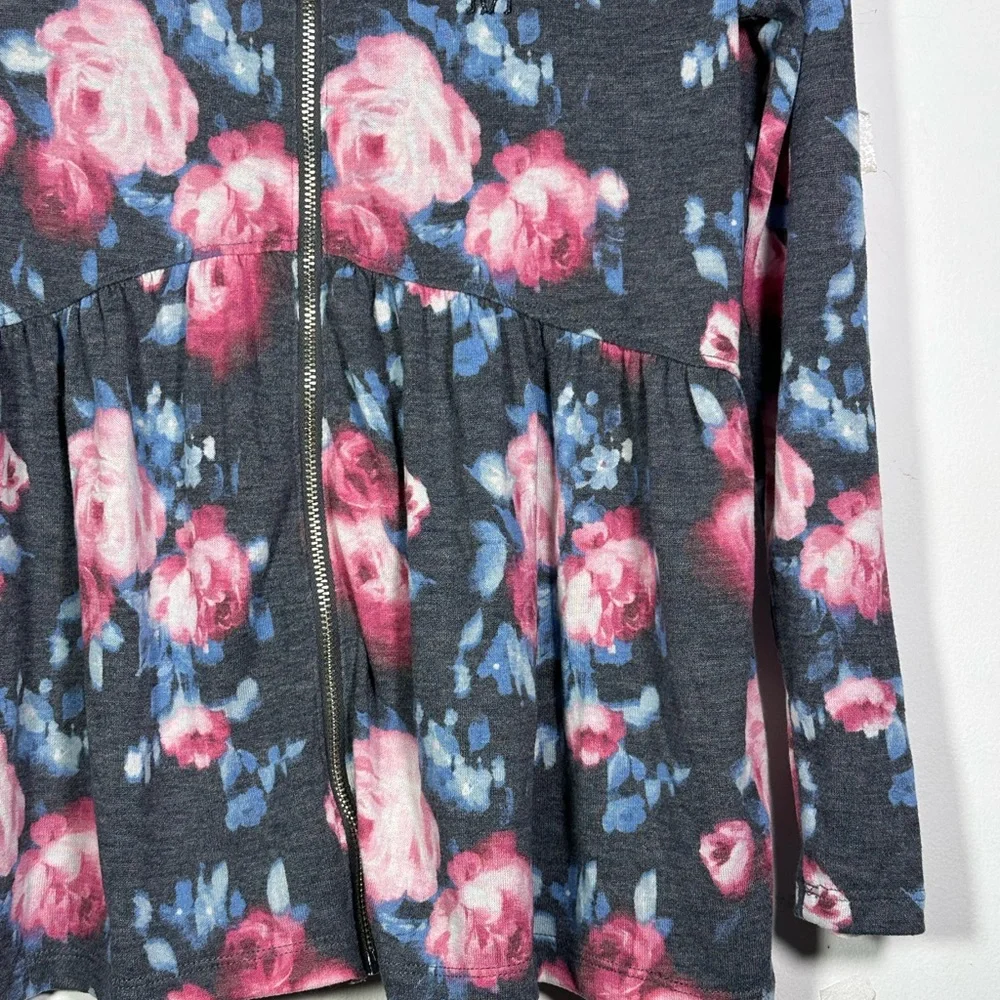 Abercrombie Kids Floral Rose gray Peplum Zip Up Hoodie Cardigan Size 13/14‎ NWOT